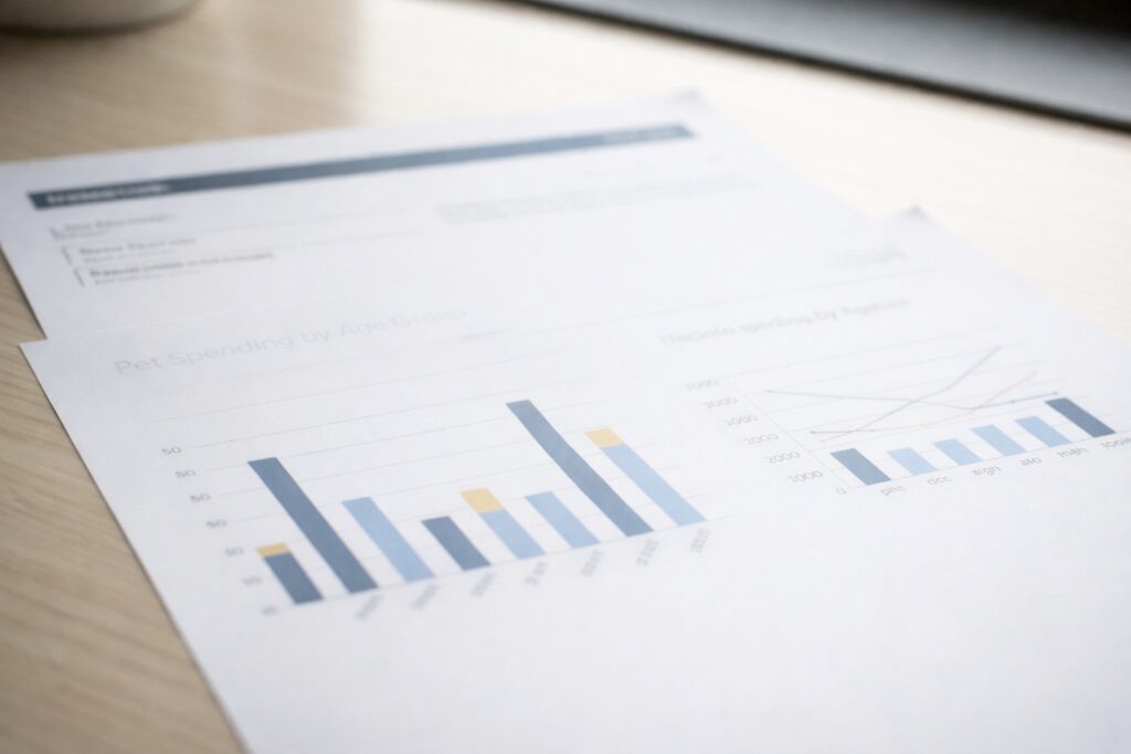 반려동물 연령 구간별 소비 편차 분석 통계 그래프 장면