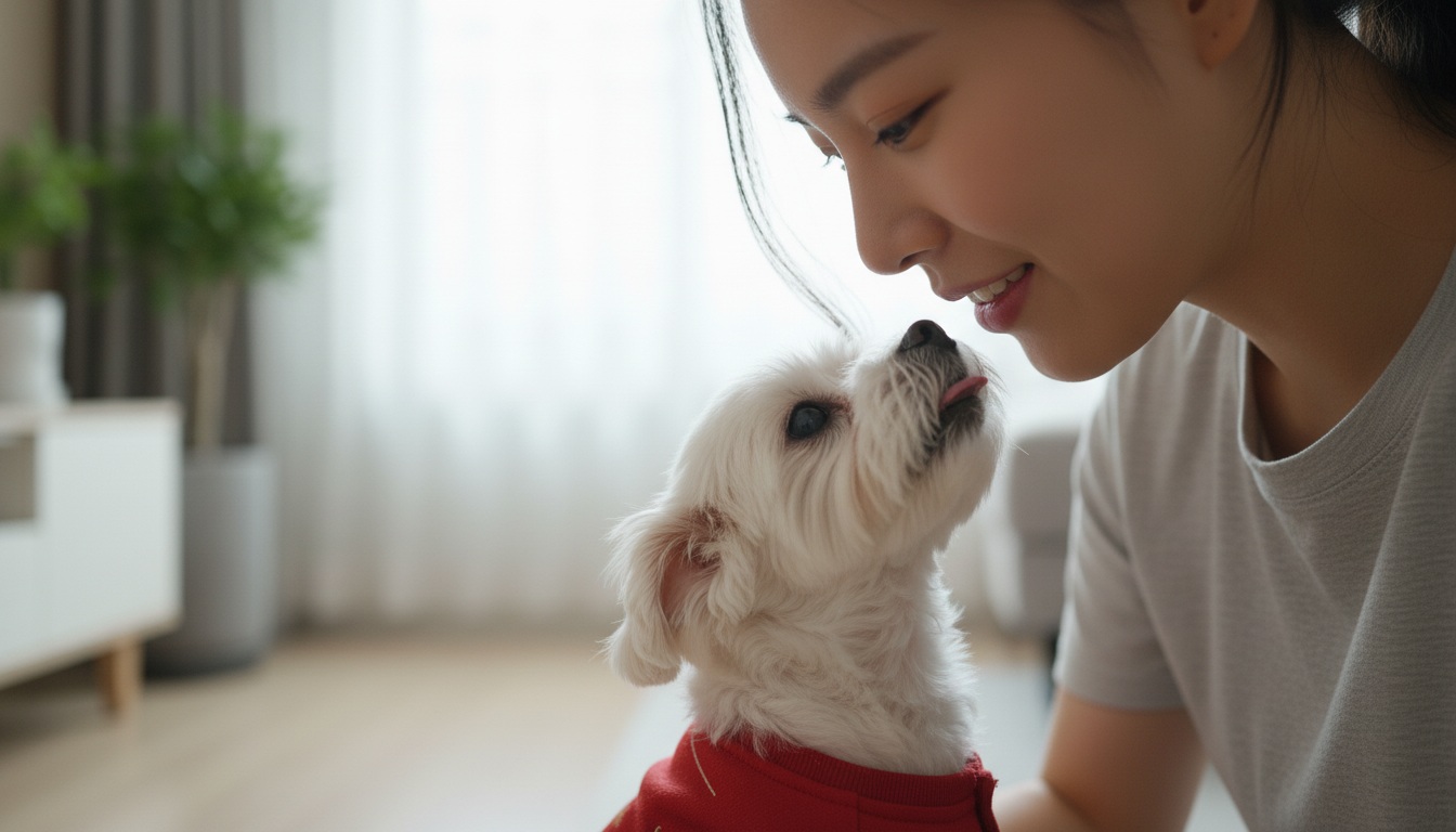 강아지 입 냄새 원인을 확인하는 보호자와 반려견의 모습