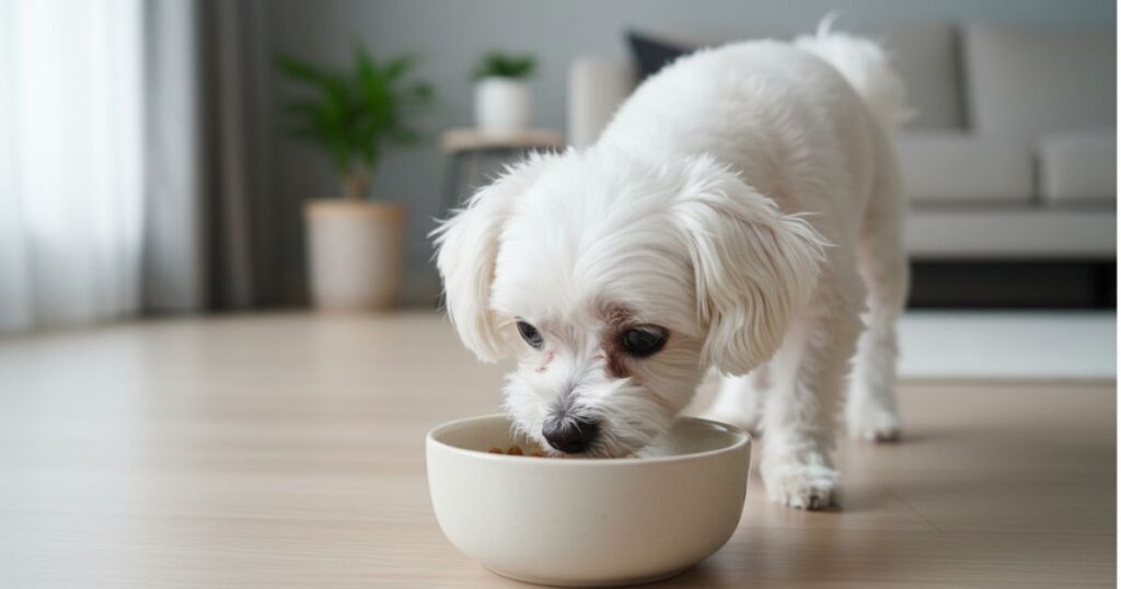 사료를 먹지 않고 냄새만 맡는 강아지의 식욕 변화 행동