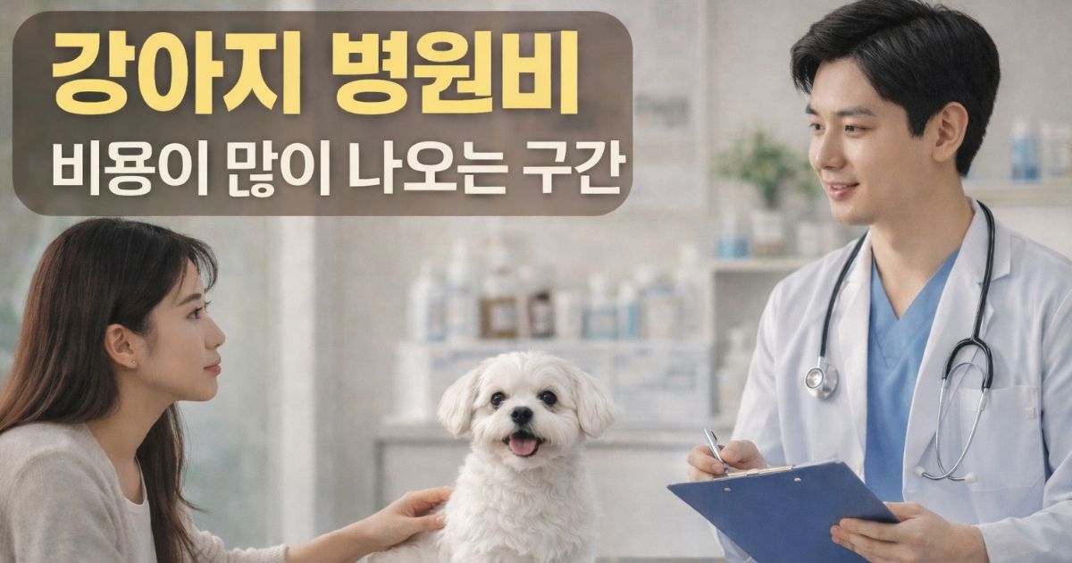 강아지 병원비 상담을 위해 동물병원에서 수의사와 대화하는 보호자와 말티즈