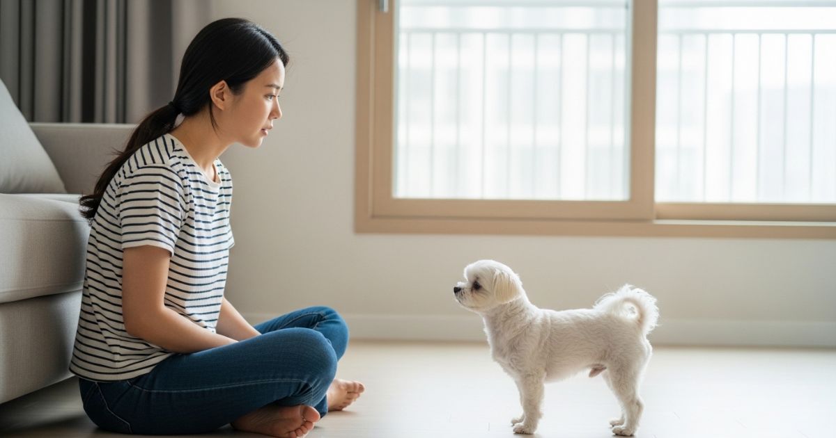 강아지 상태를 관찰하며 의료비를 고민하는 보호자의 모습