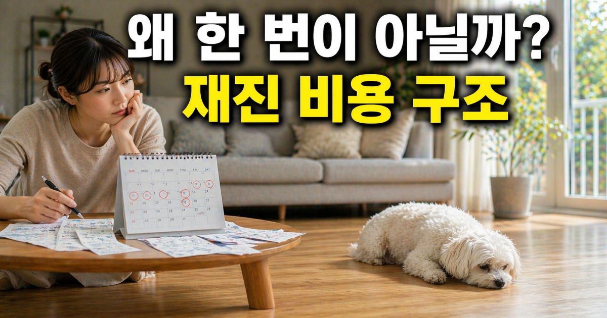추후 동물병원 재방문을 위해 일정을 확인하며 노령 말티즈를 살피고 있는 한국 여성