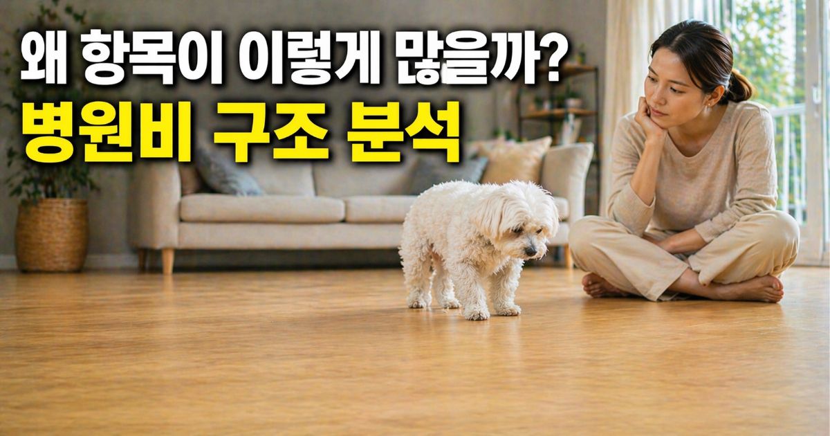 수의사에게 진찰을 받으러 갈지 결정하기 전, 노령 말티즈를 지켜보고 있는 한국 여성