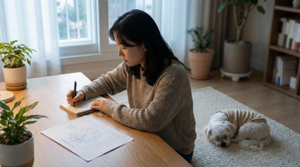 노령견 수면 패턴 분포 변화 통계 분석을 위한 24시간 활동 분포 기록 장면